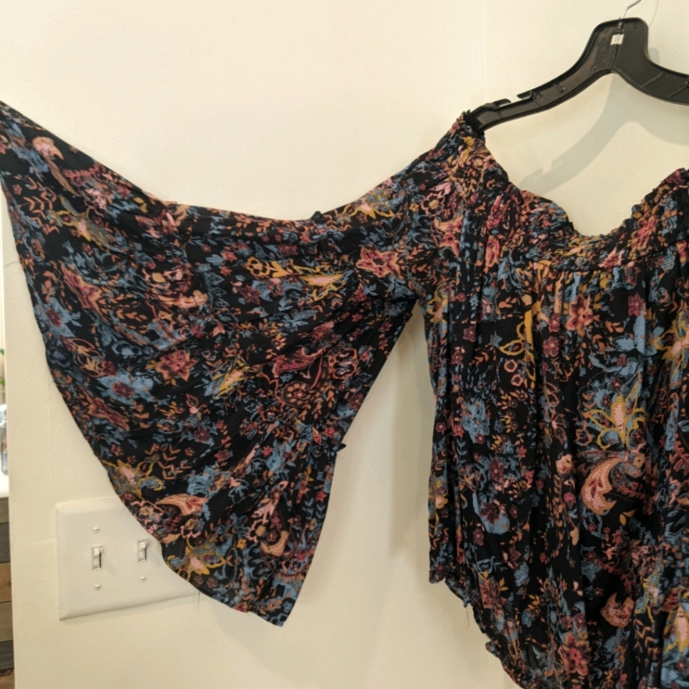 Free People Flowy Hippie Floral Blouse